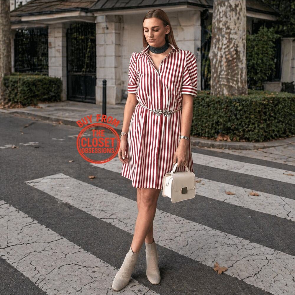 Zara NWT Red White Striped Cotton Puff Sleeve Shirt Dress Tunic L - Picture 4 of 16